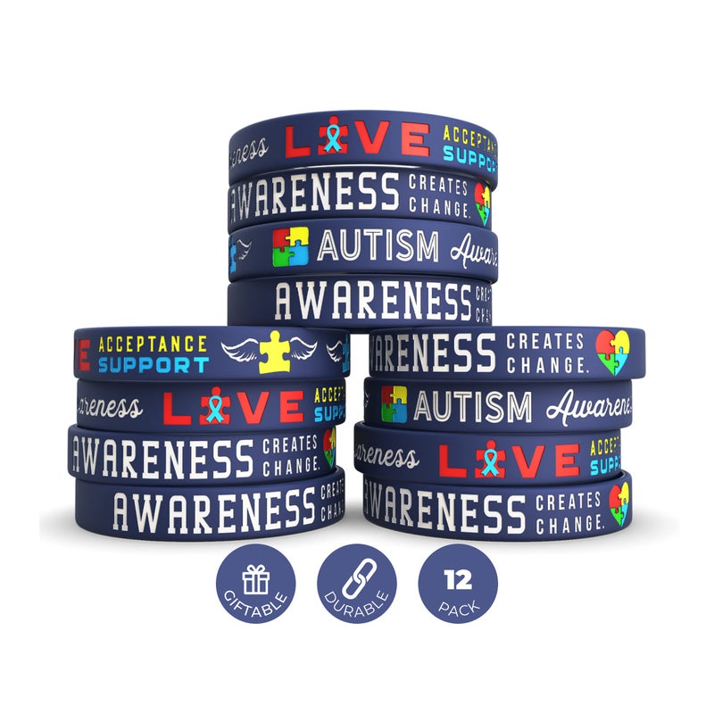 Inkstone (12-pack) Autism Awareness Bracelets - Wholesale Bulk Pack of 1 Dozen Silicone Wristbands in Adult Unisex Size - Image 1